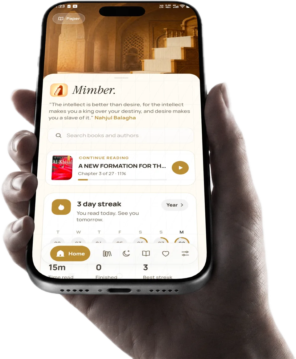 Mimber app on a phone held in hand, showing the home screen