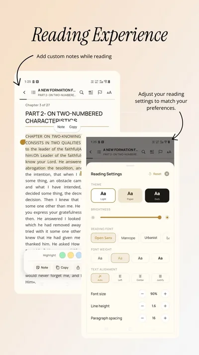 Mimber reading experience: add notes while reading and adjust font, size and spacing